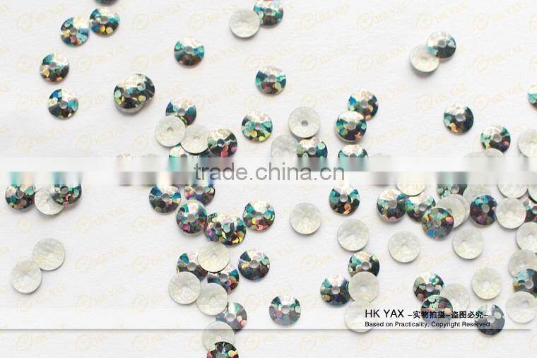 Silver color round loose 2mm hot fix laser sequins with middle hole