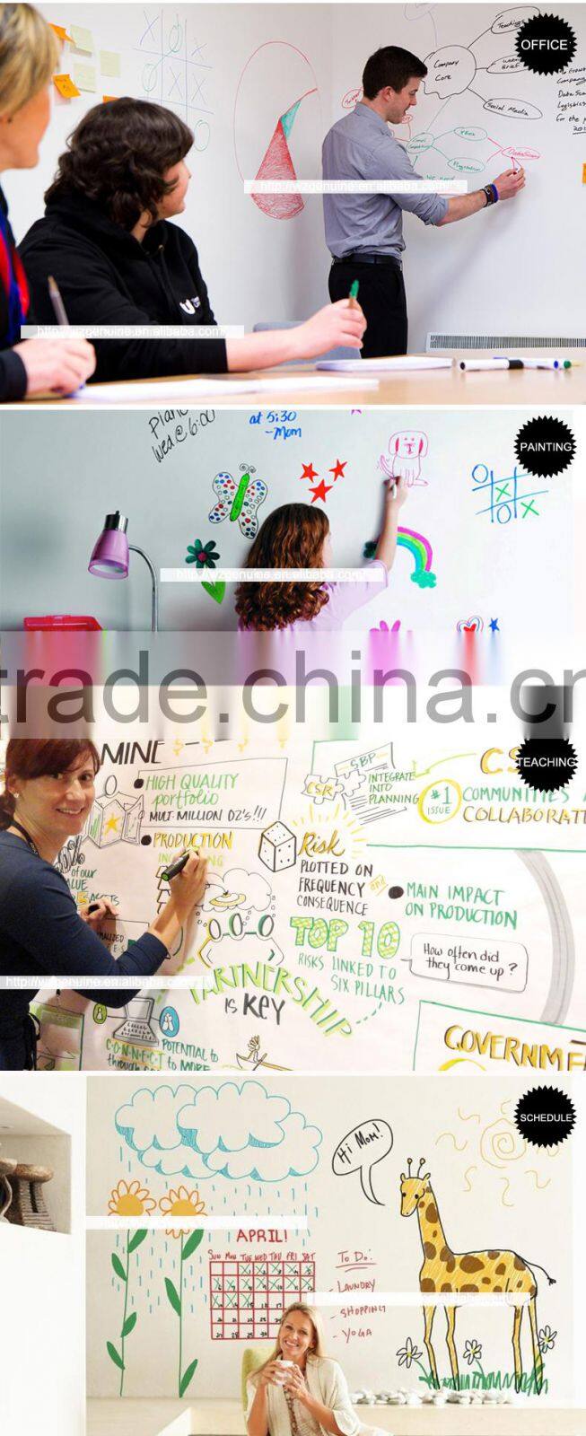 Adhesive white board kids wall stickers