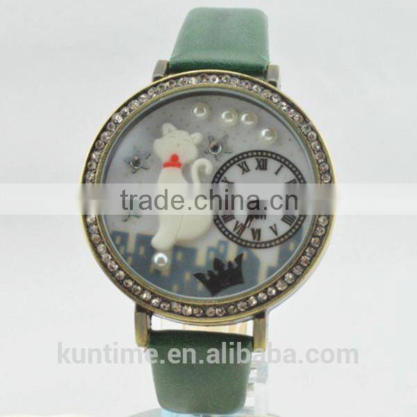 Women's and Girl's Cute Cat Style Leather Analog Quartz Wrist Watch