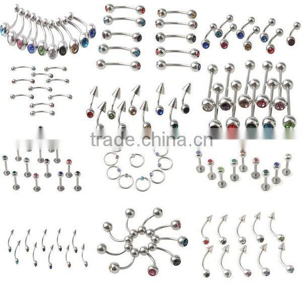 Hot Sale Cheap Lovely Anti-allergy 316L Stianless Steel Colorful Diamond Curve Nose Rings Body Piercing