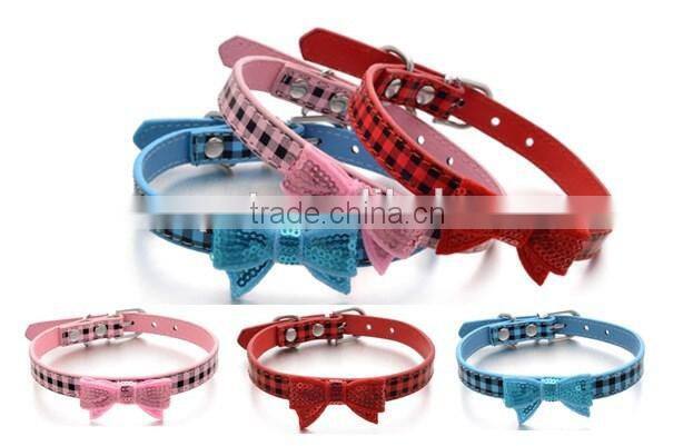 Wholesale dog collar supplies square sequins embroidery bows pet collar