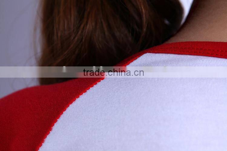 color sleeves custom logo round neck woman t shirt