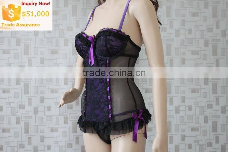 Wholesale Sexy Womens Underwire Lingerie Set Cool Lace Bra Underwear G-string Ladies Sleepwear Nightwear