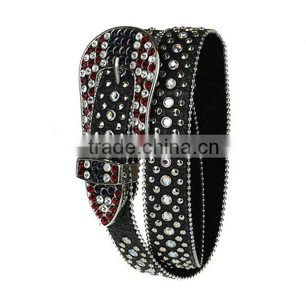 GENUINE LEATHER faux fur square teal rhinestone and crystal accents belt