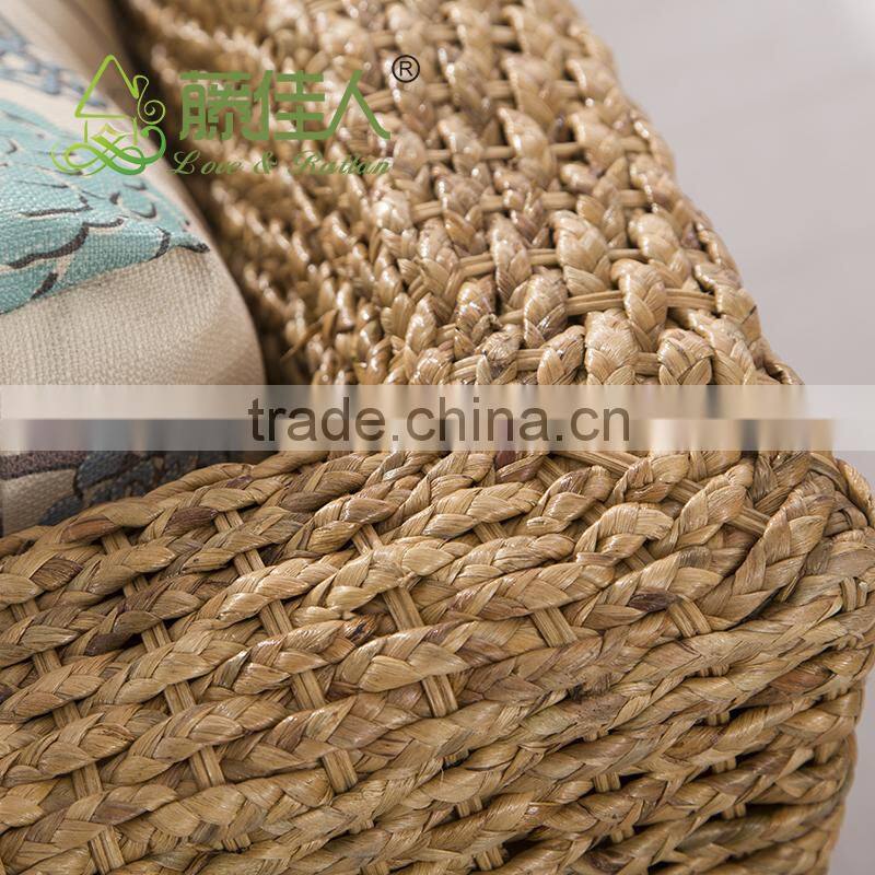 Nice Design Hand Woven Classic Water Hyacinth Seagrass Natural Rattan Wicker Living Room Furniture L Shape Sectional Sofa Set