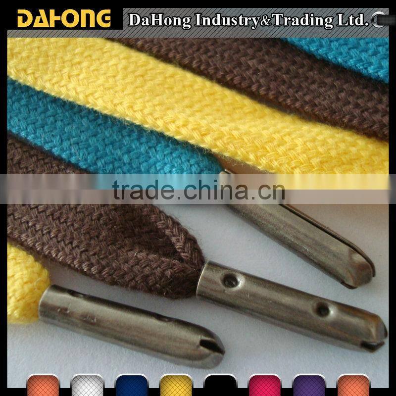 Factory directly flat multi colored cotton cord with metal tip for promotional