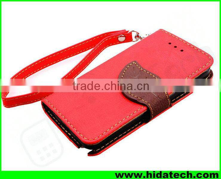 Wholesale Leaf Magnetic Buckle Leather Flip Cover Case for Apple iPhone with Strap