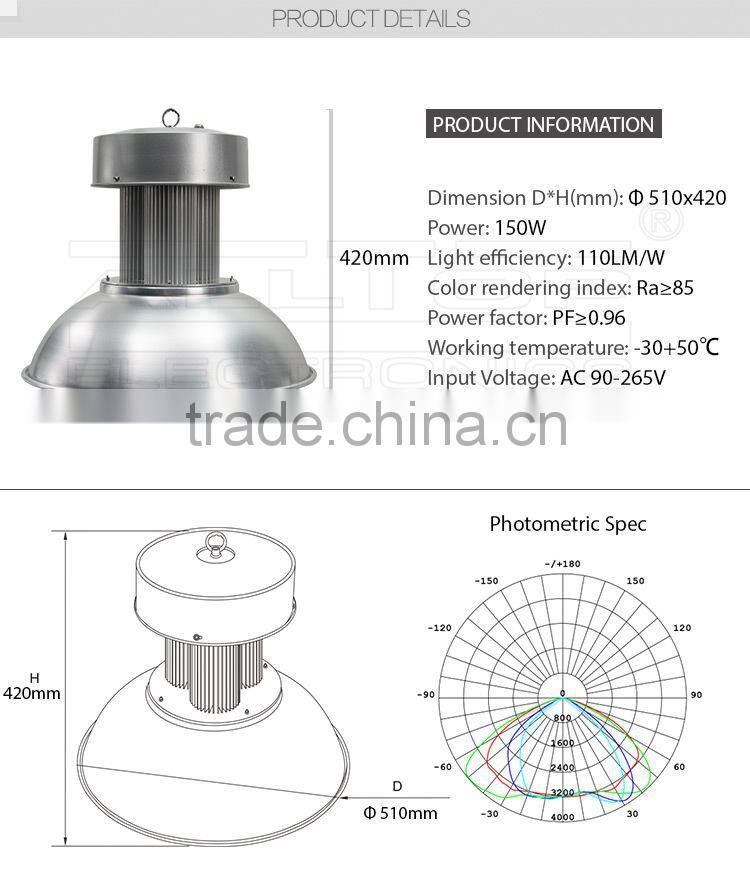 High lumen bridgelux 150w led high bay light dlc approved