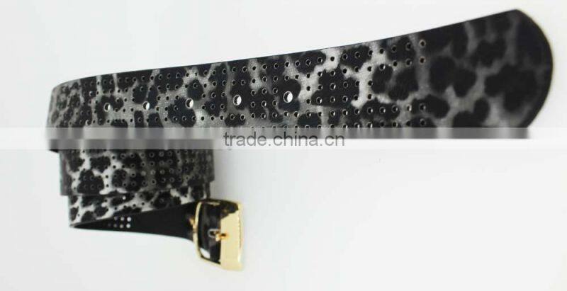 2015 Designer Fashion Women's leopard pointed Plain Pierced belt with Fuax leather factory china