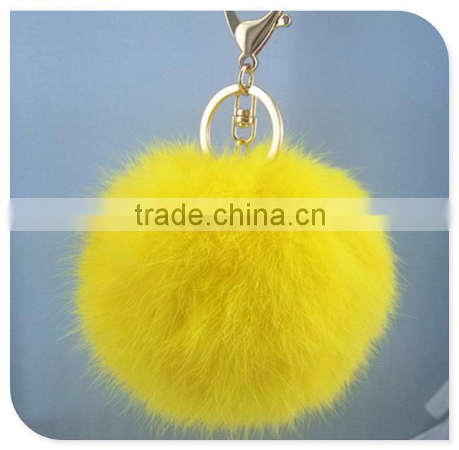 Red fur pom pom keychain Rabbit fur pom pom ball with flower bag charm