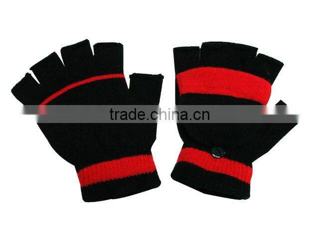 100% acrylic knitted fingerless magic glove with jacquard logo