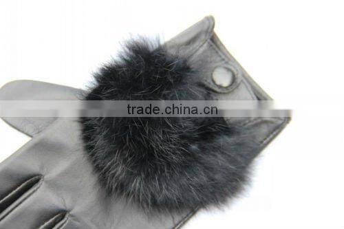 2016 new arrival fashion Ladies leather fur lined gloves