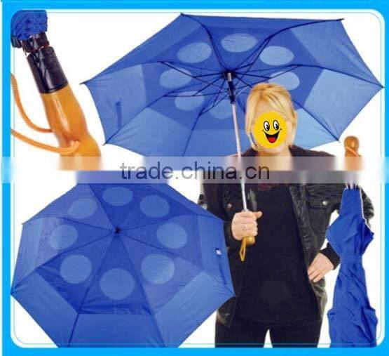 Umbrella Folding Fibereglass ribs vented canopy wood style handle