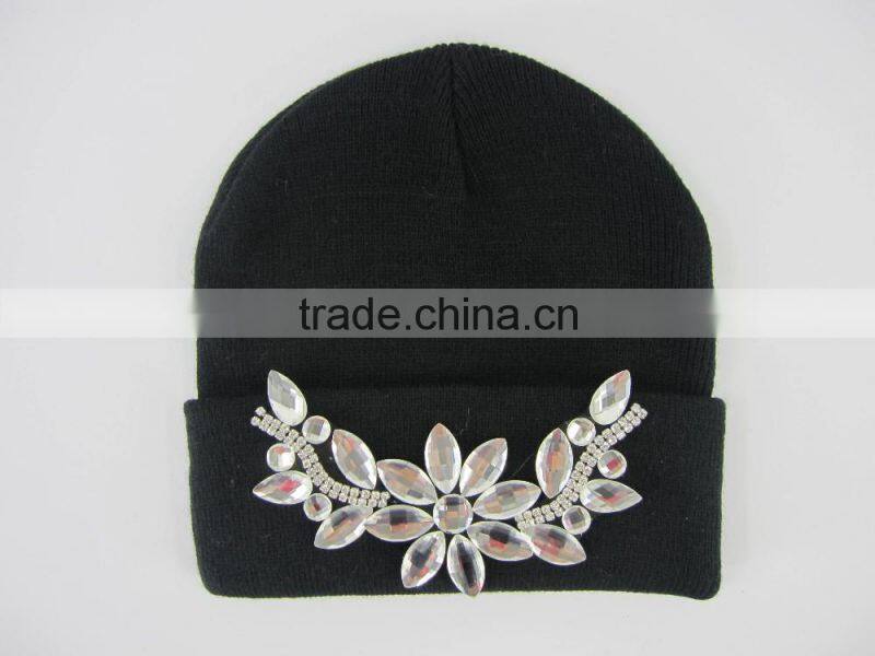 Promotional cheap custom knitted acrylic hat women beanie cap