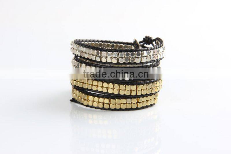 fashion bead bracelet wholesale Hand-woven four laps coil bracelet bangle gold and silver charm bracelet jewelry