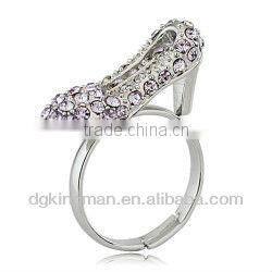 Stylish Real Gold Plated High-heeled Shoe Rings With Shining Diamonds