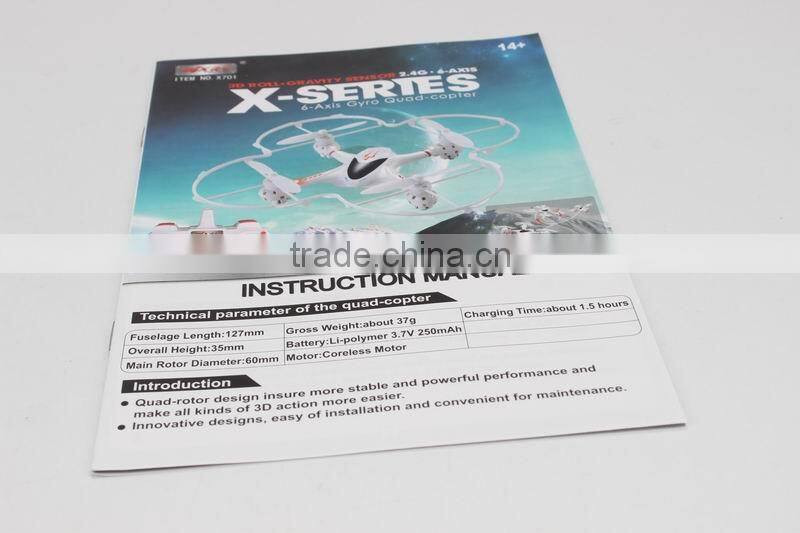 2015 NEW X-SERIES X701 MINI SIZE DRONE 2.4G 6 AIXS RC OUTDOOR DRONE with gravity sensor toys