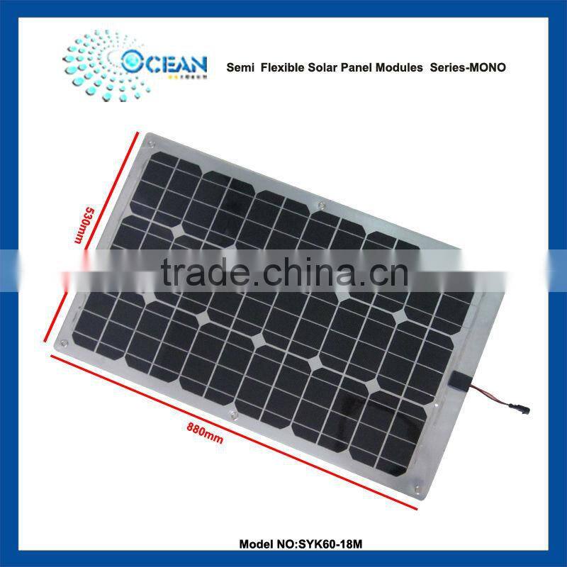 60w 12v semi-flexible solar panel with weatherproof low-profile & lightweight design.