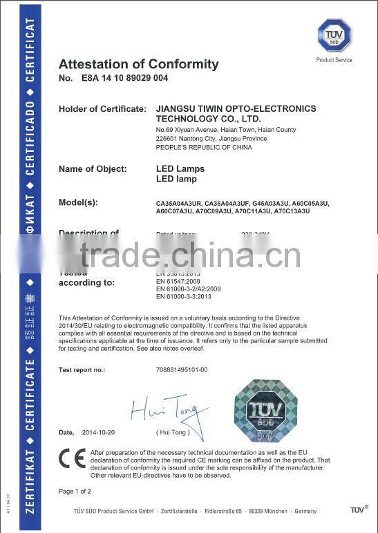 TUV GS CE ROHS CERTIFICATE E14 4W led twisted led bulb candle light