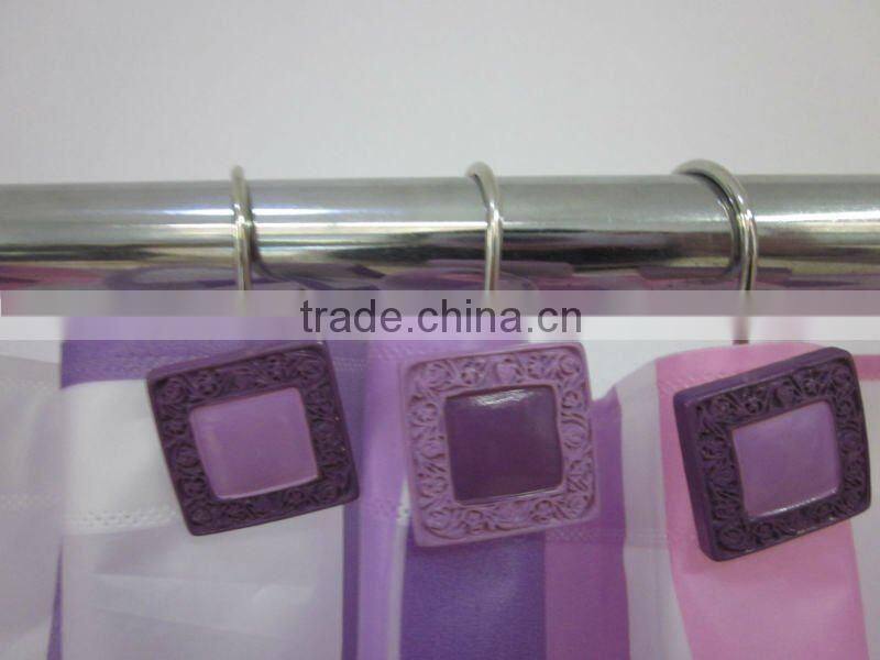 1PCS PEVA shower curtain with12pcs decorative hooks