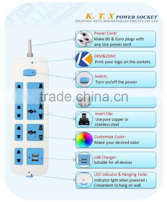8 Way Household High Power Universal USB Power Extension Socket