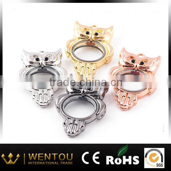owl floating charm locket with rhinestone