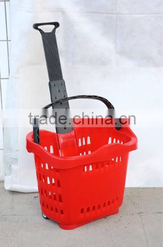 RH-BPR42-2 Multifunctional Supermarket Shopping Plastic Basket With Wheels