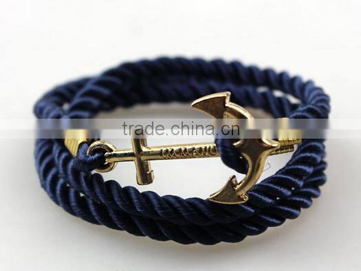 Leather Rope Stainless Steel Gold Anchor Bracelet/Hook Bracelet Anchor Wholesale