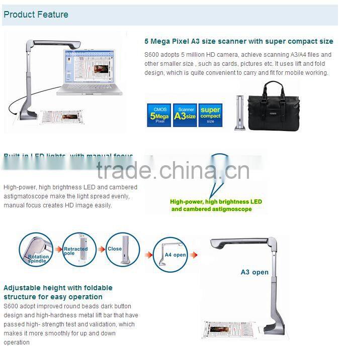 Office equipment 5 mega pixels camera scanner a3 portable book scanner