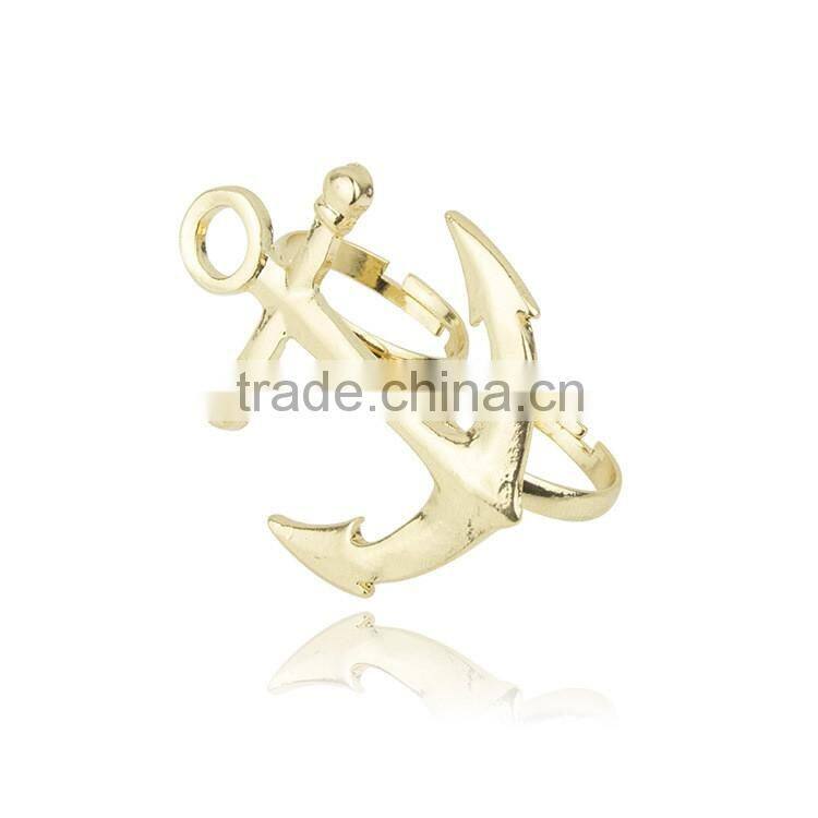 Fashion jewelry boat anchor dual silver ring