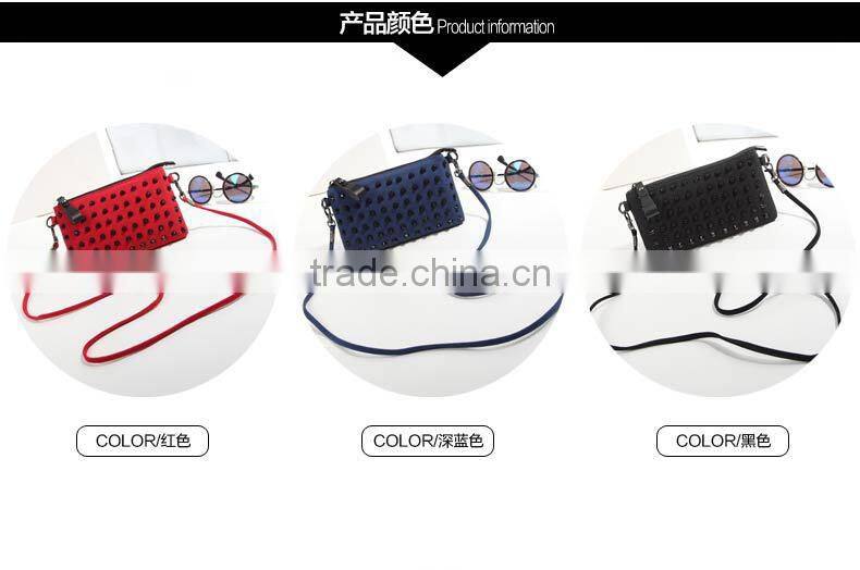 2016 Europea style factory directing selling high quality women blue clutch bag with rivet