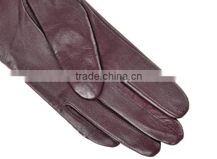 Simple and lovely purple threading bowknot threading girls sheepskin leather glove