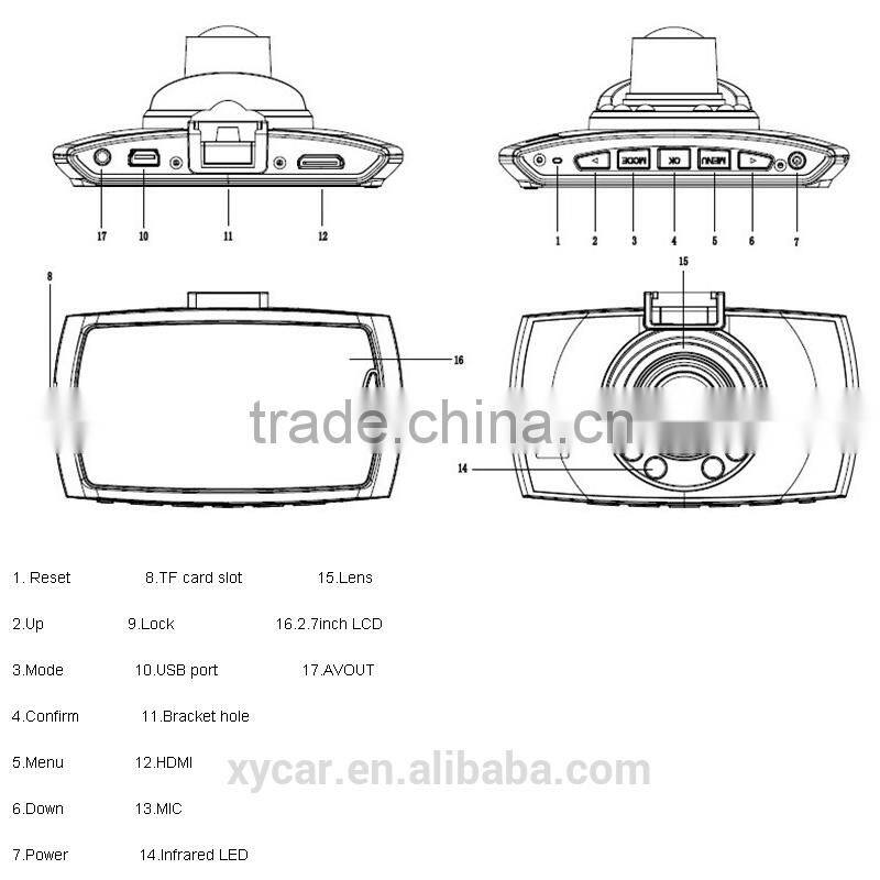 Dash Cam Car DVR 6pcs IR LED Night Vision HD 1080P HDMI Camera Video Recorder G-sensor+ Microphone+ USB XY-H700