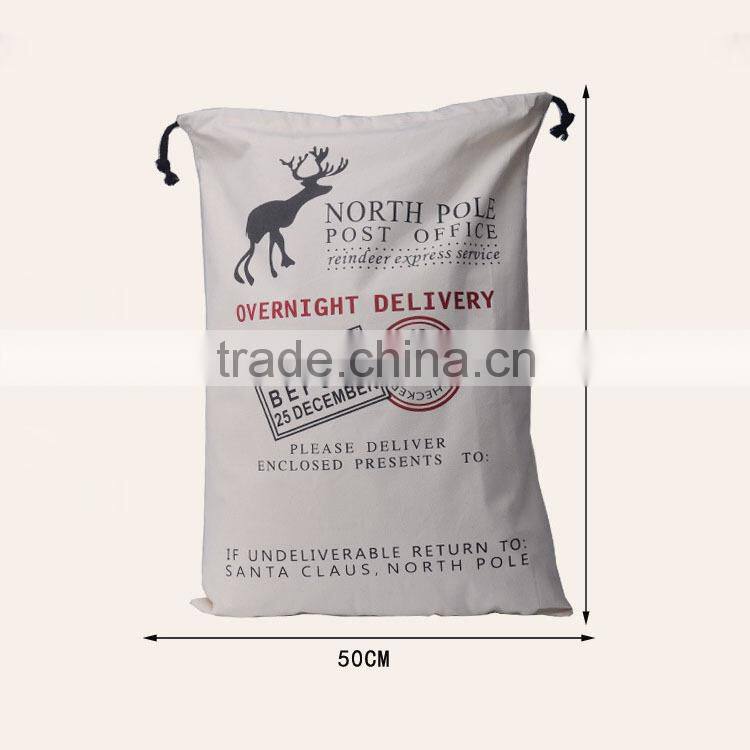 Latest santa sack bag with drawstring canvas santa sack christmas gift stocking santa sack