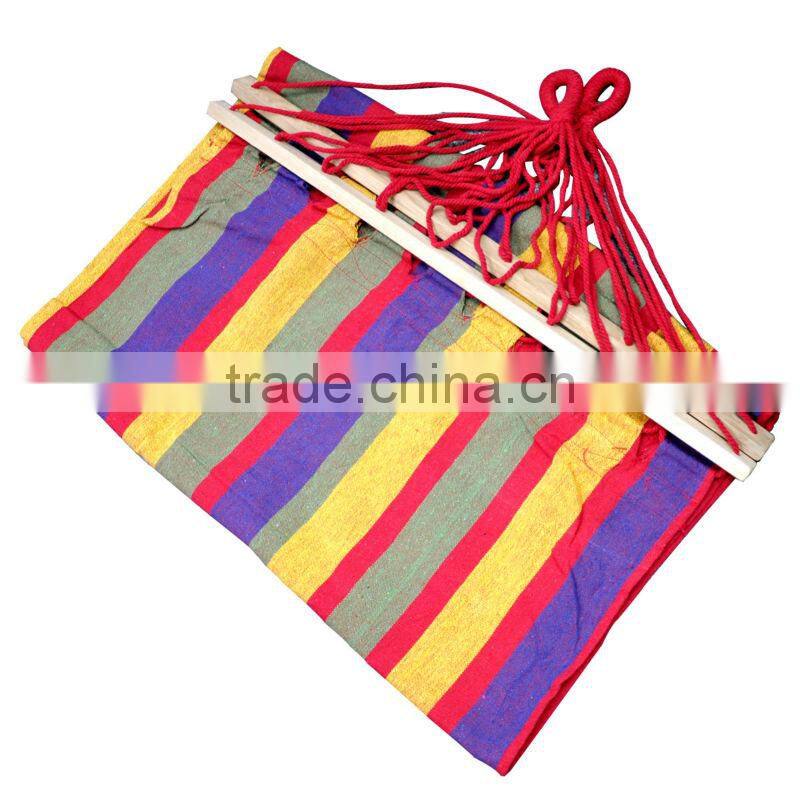 Colorful Strips Cotton Hammock Hanging Sleeping Bed w Wooden Spreader Bar