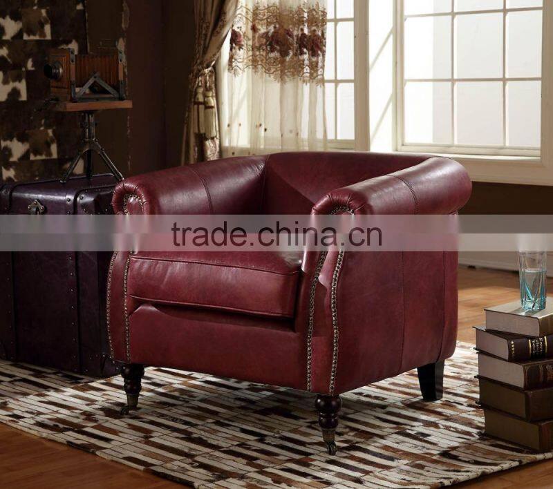 Italian Style Genuine Red Leather Living Room Arm Chair/Replica Single sofa