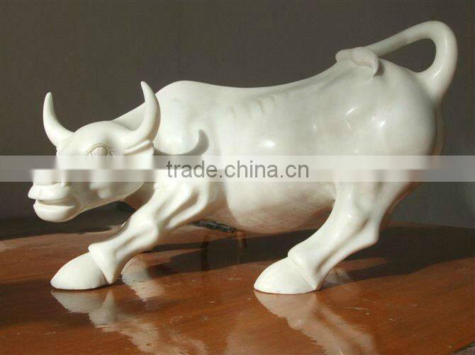 Hand Carved White Marble Bull Crafts
