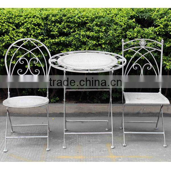 Wrought iron outdoor folding patio set antique grey color