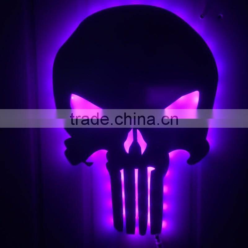 Creative Punisher Skeleton Shape Design Wall LED Light Mirror, Remote Control Colorful Decorative House Wall Mirror Light