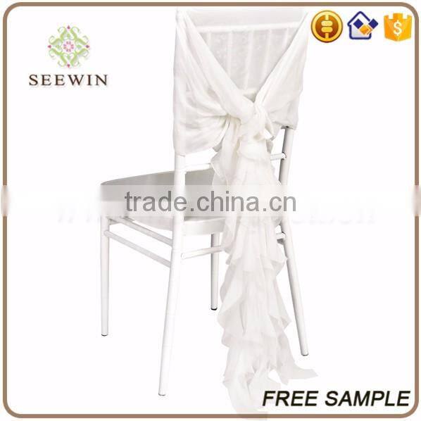 wedding decoration pure white chiffon chaivari curly willow ruffle chair sash