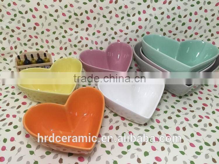 Stocked heart shape sala bowl,ceramic soup bowl for microwave oven