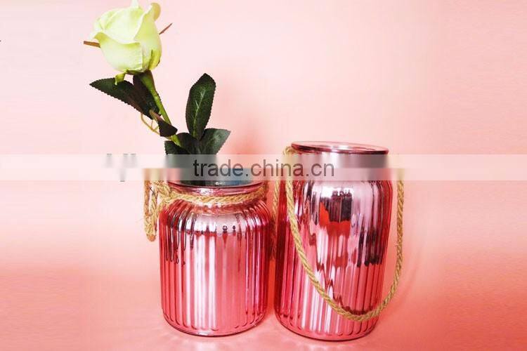 silver plating votive glass candle holder with hemp rope