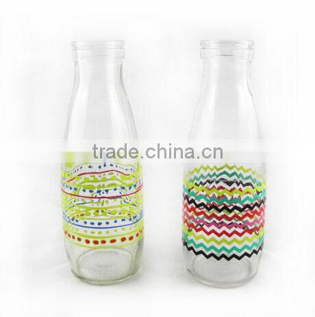 nice decal glass baby milk bottle with plastic straw