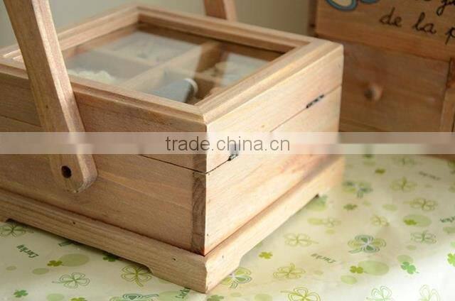 Portable multiple gird sewing wooden box