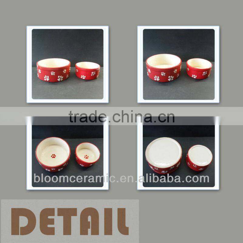 T1010 Bloom red ceramic dog bowl