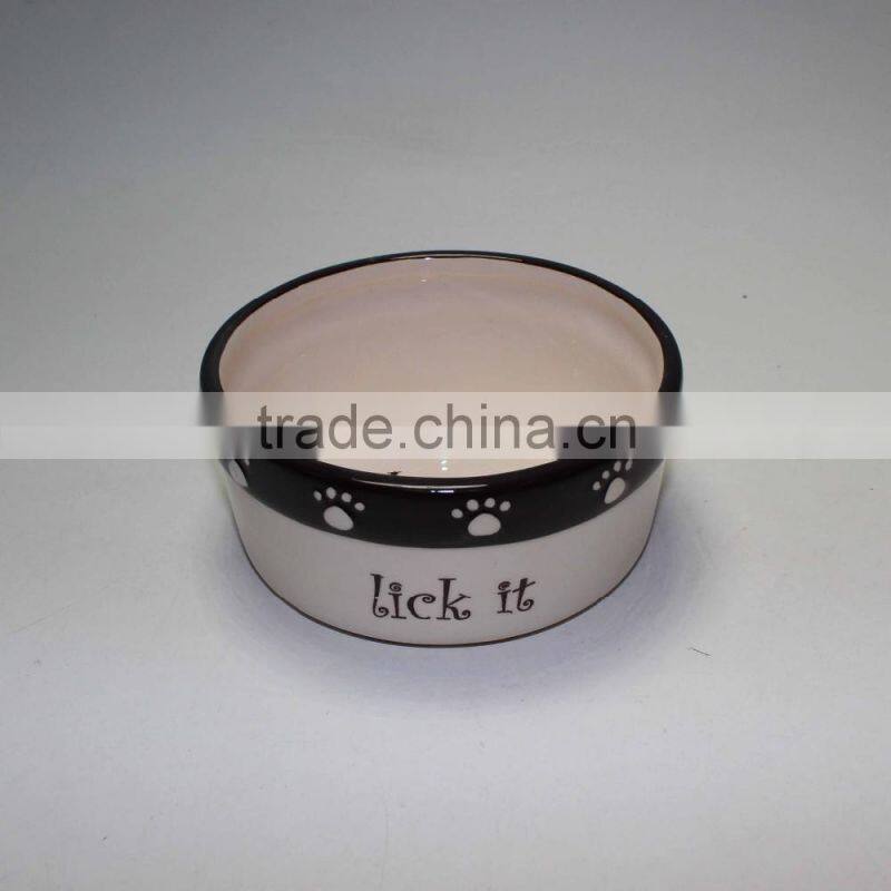 Ceramic Stripe & Paw Pet Bowl with handpainting