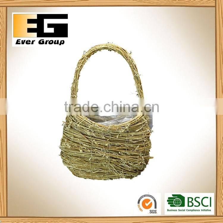 Handbag Shaped Natural Rattan Woven Flowerpot
