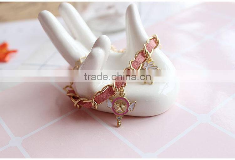 enamel magic charms bracelet gold chain and suede leather handwoven bracelet lovely charms bracelet