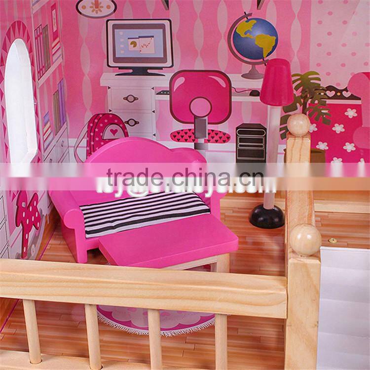 New design pretend play miniature wooden toy doll house for kids W06A228