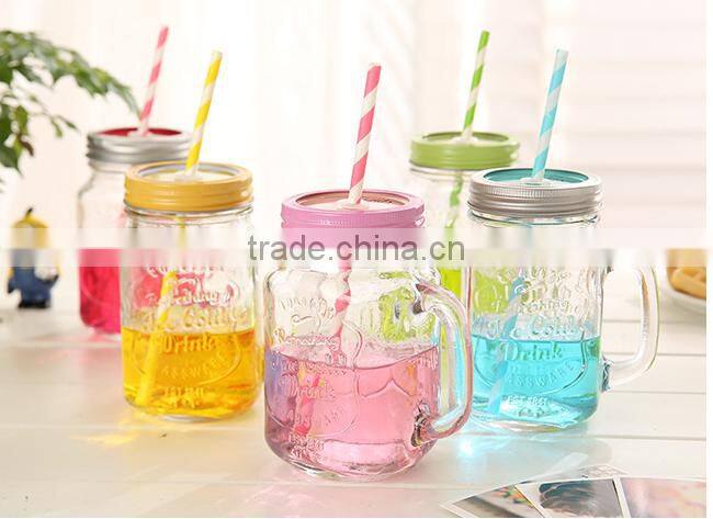 Drinking Glasd Mason Jar With Handle Lid Straw Party Mug Glass Cup